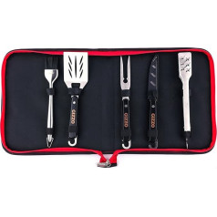 Gizzo Grill Accessories, Set of 5 Stainless Steel Barbecue Utensils with Wooden Handles, Barbecue Tongs, Barbecue Spatula, Grill Fork, Grill Brush & Grill Knife