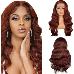Hxxcoup Body Wave #33 Reddish Brown Human Hair Wig 13x6 Transparent Lace Front Wig 180% Density Pre Plucked Natural Hairline Human Hair Wigs for Women 14 Inch