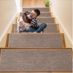 YISUN Imitation Linen Stair Treads Mats, 15 Pieces, Removable and Washable Stair Mats Self-Adhesive Back, 65 x 20 cm, Mute Non-Slip Stair Rug for Stairs, Kitchen, Bedroom, Elderly, Children