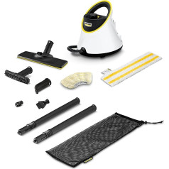 Kärcher SC 2 Deluxe Steam Cleaner, Surface Capacity: Approx. 75 m², Tank: 1 Litre, Steam Pressure: Max. 3.2 Bar, Heating Time: 6.5 Minutes, Heating Power: 1,500 W, with EasyFix Floor Cleaning Set and