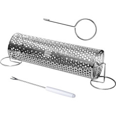 Rolling Grill Korb | Edelstahl BBQ Net Tube Spülmaschine Safe | Grillkörbe, Kochzubehör, tragbares Multifunktional für, Fisch, Fleisch