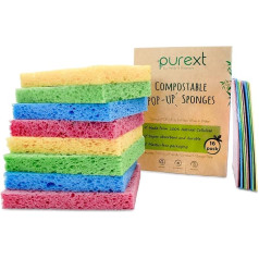 PureXT 16 Pop-Up Eco Sponges | Compostable Cellulose | Dish Cleaning, Rinse, Kitchen, Bathroom