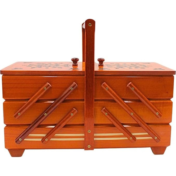 Dekohelden24 High Quality Sewing Box Veneer Wood Sewing Box with 7 Compartments in Mahogany, L/W/H 42 x 20 x 21 cm