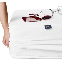 KINNS Waterproof Cotton Mattress Protector, 160 x 200 cm, Crinkle-Free Fitted Sheet, Mattress Topper, Incontinence Pad, All-Round Elastic, Breathable, All-Round Cover, Anti-Dust Mite Cover