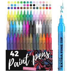 Artistro 42 Coloured Acrylic Pens for Painting Stones, Acrylic Paint, Felt Pens, 0.7 mm Extra Fine Tip, for Rocks, Wood, Glass, Ceramic, Canvas.