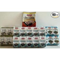 Daechun (Choi's1) - 60 Pieces Seaweed Snack, 20 Pieces Organic Snack + 20 Pieces Olive + 20 Natural + 10 Whole Sheets Silver Quality, Nori Leaf