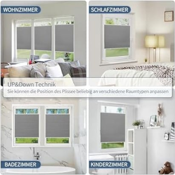 Grandekor Blackout Pleated Blind, Honeycomb Pleated Blind, No Drilling, White/Dark Grey, 80 x 130 cm (W x H), Klemmfix Pleated Blind, No Drilling, Blackout Thermal Roller Blind, Thermal Insulation
