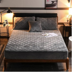 HAIBA Premium Warm Fitted Sheet Cuddly Cashmere Touch Bed Sheet Jersey Fleece Fitted Sheet Bed Fluffy Sheet, Grey, 180 x 200 cm + 30 cm