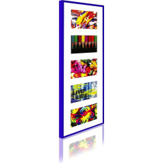 Close Up Premium Plastic Photo Collage Picture Frame 9.5 x 29 Inch Blue Collage Frame for 5 Photos (4x6 Inch) Removable Frame with Mount Shatterproof PVC Panel
