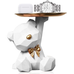 Kayuneed Bear Sculpture with Tray, Bear Tray Decoration, Resin Animal Sculpture Decoration, Key Bowl, Jewellery Storage Box for Living Room, Entrance Area, Office, Desk Decoration (White)