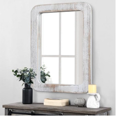 JJUUYOU Large Rustic Wall Mirror with Wooden Frame 45 x 65 cm Rectangular Hanging Vanity Mirror Decoration for Bathroom Bedroom Living Room