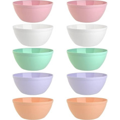 Engelland Set of 10 Bowls Cereal Bowls Dessert Bowls Salad Bowl Soup Bowl Rice Bowl Colourful Plastic BPA Free Large 900 ml