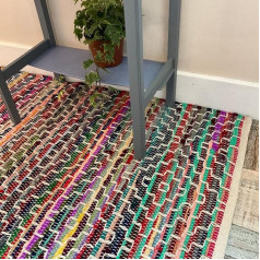 Second Nature Online - KADAM Multicolour Rag Rug | Hand Woven | Environmentally Friendly: 100% Recycled Fabric | Ethically Sourced | Flat Weave (60 cm x 210 cm)