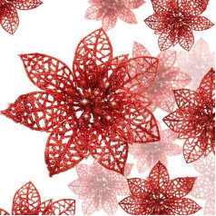 Willbond Pack of 36 Christmas Glitter Poinsettia Flowers Artificial Flowers Wedding Glitter Christmas Tree New Year Ornaments