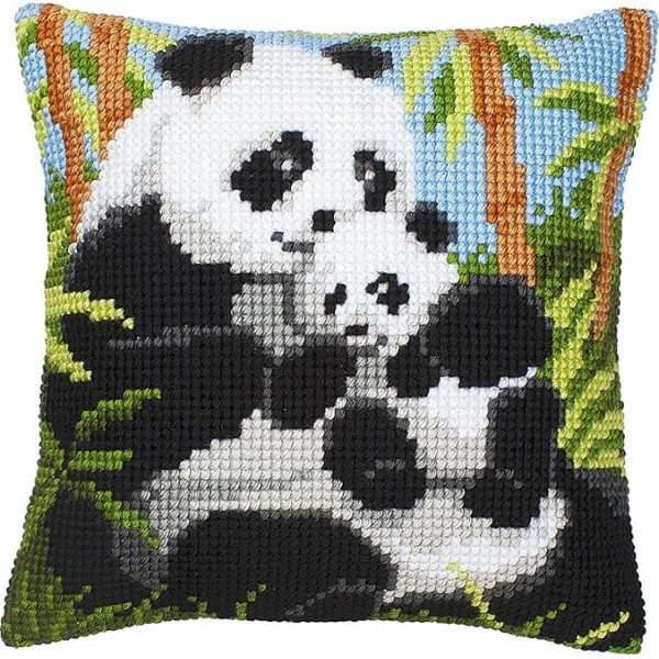 Vervaco Panda Cross Stitch Cushion, Multi-Colour