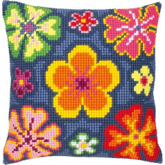 Vervaco Bright Flower Cross Stitch Cushion, Multi-Colour