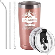 Grandmasaurus Don't Mess with Grandmasaurus You'll Get Jurasskicked Tumbler Gift for Grandmother, Granddaughter, Grandchildren, Grandchildren, 20 Oz with 2 Lids and Straws