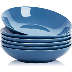 Swuut Ceramic 23 cm Pasta Salad Bowls, 6 Pieces, 1180 ml Large Salad Bowls, Serving Bowl, Microwave and Oven Safe, Dinner Tableware (Peacock Blue)