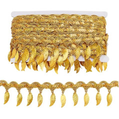 PH PandaHall 10 Yards Gold Sequin Fringe Trim Leaf Tassel Ribbon Fabric Decorative Trim Gold Edge Trim Sewing Tape for Sewing Home Decoration