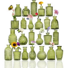 Glass Vases Buds 24 Pieces Mini Flower Vases for Centrepieces Vintage Bottles for Table Decorations Wedding Decor Home Clear (24, Green)