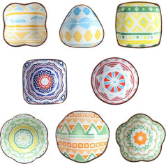 fanquare 8-Piece Porcelain Dip Bowls, Dessert Bowls, Colourful Bohemian Serving Bowls for Sauces, BBQ Sauce, Ice Cream, Dessert, Fruit, 9 cm