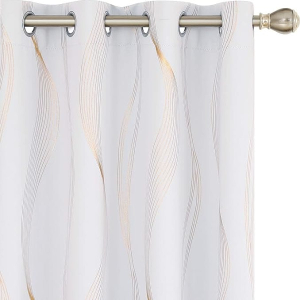 Deconovo Set of 2 Curtains, Gold, Blackout Line, Thermal, Cold Protection, 117 x 138 cm, Eyelet Curtain, Modern Design for Bedroom, Home, Living Room, Pearl Grey