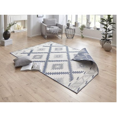 NORTHRUGS Indoor and Outdoor Rug Malibu 160 x 230 cm - Reversible Rug Weatherproof Modern Geometric Pattern Runner for Balcony Patio Garden Conservatory Living Room Rug Waterproof in Blue Cream