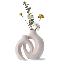 Ceramic Vase Matt, Set of 2 Beige Vase for Pampas Grass, Vase Decoration, Vase with Hole Nordic Ring Shape Modern Home Decor for Home Office Decoration