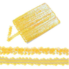 M METERXITY 1-Pack Elastische Paillettenborte, 11 Yards 0,8 Zoll Flache Pailletten-Glitzer-Paillettenborte 2-Reihige Metallische Paillettenborte für Basteln Nähen Verzierung [Gelb]