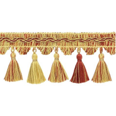 8.5cm Veranda Collection Elegant Scalloped Tassel Fringe Trim (Style# VTF035) Bisque Beige Multicolor #VNT31 (Light Beige, Rust Red, Light Gold) 18 Yards (54ft/16.5m) Val. ue pack