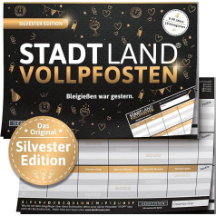 DENKRIESEN - Stadt Land VOLLPFOSTEN® - New Year's Eve Edition - Lead Casting Was Yesterday - A5 | Party Game | City Country River | Game Block | Gift Idea | Fun Pre-Programmed