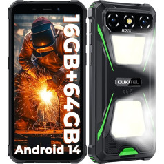 OUKITEL G5 Outdoor Mobile Phone Android 14, Double Camping Light Outdoor Smartphone Without Contract 6300 mAh, 16GB + 64GB /1TB, 6.0 Inch Waterproof Mobile Phone with 13MP + 5MP Camera, Dual 4G SIM