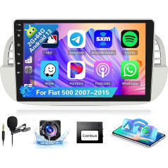 [8Cores 2G + 64G] Hikity Car Radio Sat Nav for Fiat 500 2007-2015 Android 15 9 Inch Touch Display with FM RDS 32EQ 59UI Wireless Carplay Android Car GPS WiFi Bluetooth MIC (Beige)