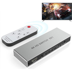 4K HDMI Switch 5 in 1 Output, 4K@60Hz HDMI Splitter with Remote Control, 5 Port HDMI Switch Selector Supports 3D HDR CEC HDCP2.2, Compatible with PS 5/4/3, Xbox Switch, Roku TV, Fire Stick