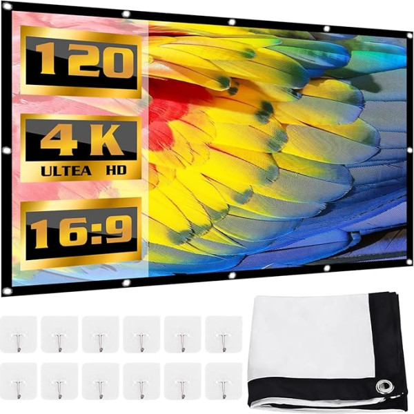 Screen Projector: WEGREAT 120 Inch 16: 9 Projector Screen, 265 x 150 cm Projector Screen, White Foldable Portable Projection Screen for Home, School, Meeting, Leisure, Meeting with Friends