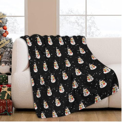 JOOCAR Christmas Snowman Throw Blanket Winter Black Happy New Year Blanket Cozy Soft Lightweight Flannel Plush Blankets for Bed Couch Living Room Sofa Chair 40 x 50 Inch