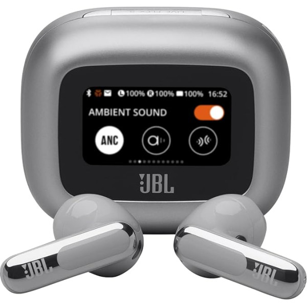 JBL Live Flex 3 Wireless Earbud Headphones with Bluetooth, 50 Hours Battery Life, True Adaptive Noise Cancelling and High Resolution JBL Signature Sound, IP54 Waterproof, with Earplugs, Silver