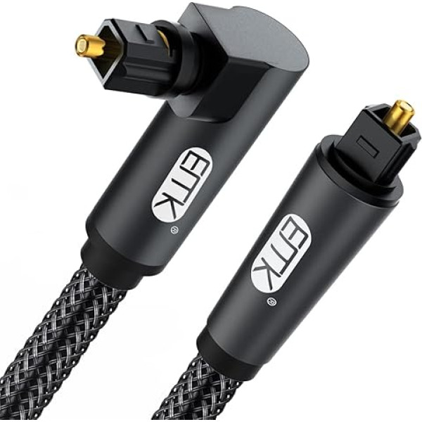 EMK Optical Cable, 360 Degree Rotating Optical Cable Angled Connector, Digital Optical Cable Angled, 90 Degree Toslink Cable Compatible with Soundbar (90 Degree Black, 4 m)