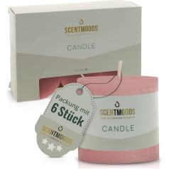 SCENTMOODS Rustic Pillar Candles Set - 6 Handmade Coral Candles - 5 x 5 cm Long Burning Time - Natural Plant Wax Without Palm Oil - Unscented