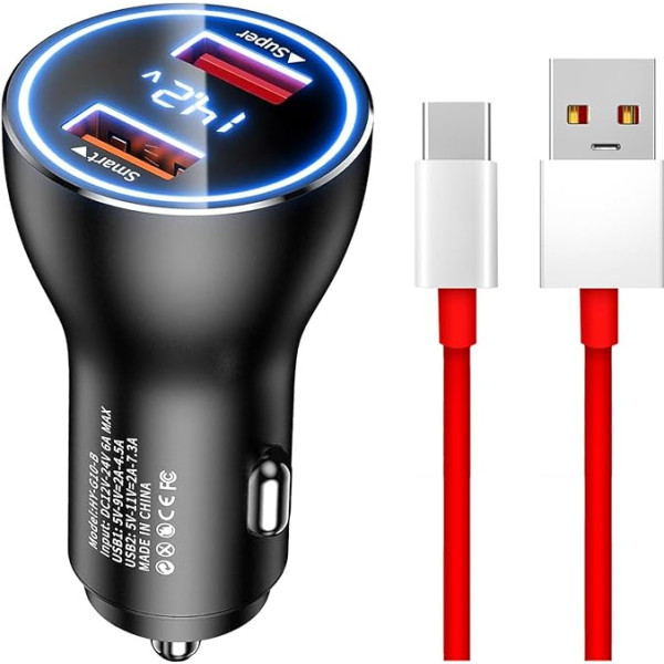 80W Supervooc Car Charger Warp Charge USB C Charging Cable Car Quick Charger Adapter for Oneplus 13 13R 12 11 11 Pro 10 Pro 9 9Pro 8 8Pro 7 7Pro for Oppo Find X7 X6 X5 X4 Reno 11 10 9 8