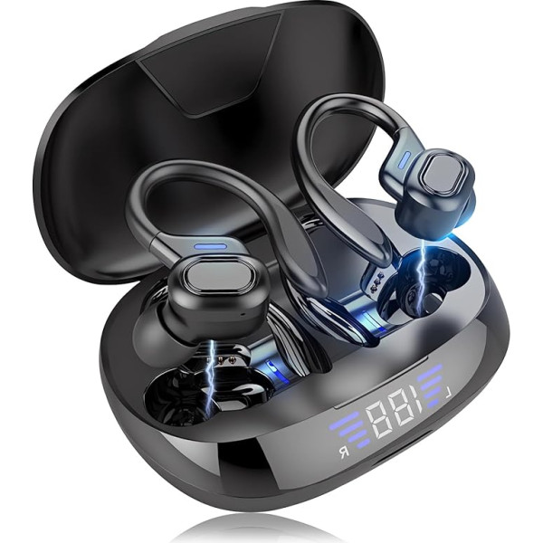 BOBOPACK Bluetooth 5.3 Sports Headphones, Wireless Earbuds with Stereo Microphone, Bluetooth Headphones Dual LED Display, Wireless In-Ear Headphones, Touch Control, for Running/Cycling (Black)