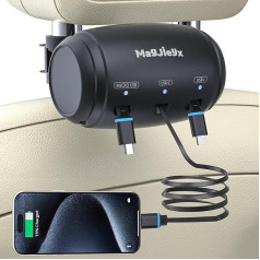 MAGJIEYX Headrest Car Charger, 3-in-1 Retractable Car Charger for Back Seat, Quick Charging for iPhone 16/15/14/13/12, Samsung, iPad, Android, Ideal for Taxi, Uber, Private Cars, Travel Accessories