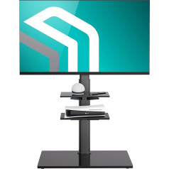 ONKRON TS5550-B TV Floor Stand for 32-65 Inch TVs up to 30 kg - TV Stand Swivelling, Height-Adjustable Max VESA 600 x 400 TV Stand with 2 Shelves, TV Tripod Made of Tempered Glass Black