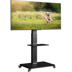 Neothm TV Stand Rollable for 32 to 65 75 Inch with Wooden Shelf TV Stand Swivel TV Stand with Wheels Height Adjustable Flat Screen up to 50 kg 30° Rotation (Black)