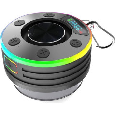 Bluetooth Speaker Shower, IP7 Waterproof Shower Speaker with Suction Cup, RGB LED Music Box, Bluetooth 5.3, Portable Speaker with Stereo Sound, Microphone, Hands-Free Function, Type-C Quick Charge
