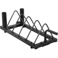 Yaheetech Weight Plate Stand with 4 Slots and 2 Barbell Stands Weight Stand on Wheels Weight Stand Weight Rack Disc Holder Maximum Load 136 kg