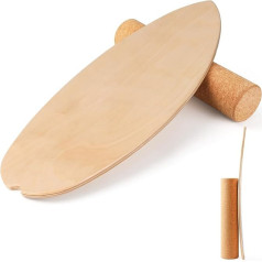 Balance Board, 15 mm Thick Balance Board + 10 mm Cork Roll, Balance Board Maximum Load 150 kg, Surf Balance Board for Indoor Surfing and Skating