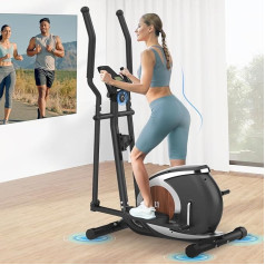 Magnetic Cross Trainer, Ultralight Cross Trainer for Home with Bluetooth Fitness App, 16 Adjustable Resistance Levels, LCD Monitor, Device and Bottle Holder, 120 kg Load Capacity