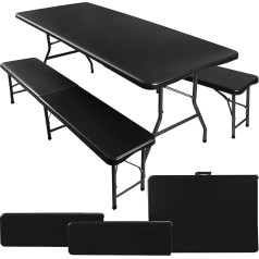 MT MALATEC Garden Set Foldable 3-Piece Camping Table 180 x 74 cm with 2 Benches - Folding Table Set Weatherproof up to 230 kg - Garden Table Catering Outdoor Suitcase Table Picnic Safe