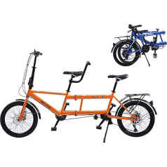 YXWJ Classic Tandem Bicycle - City Tandem Foldable Adult Beach Cruiser Bike Adjustable 7 Speeds Family 3-Seater Orange